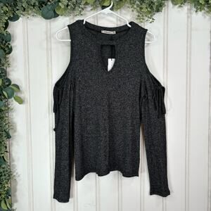 Red Haute Cold Shoulder Women MEDIUM Gray Sweater Casual Keyhole Ribbed Stretch